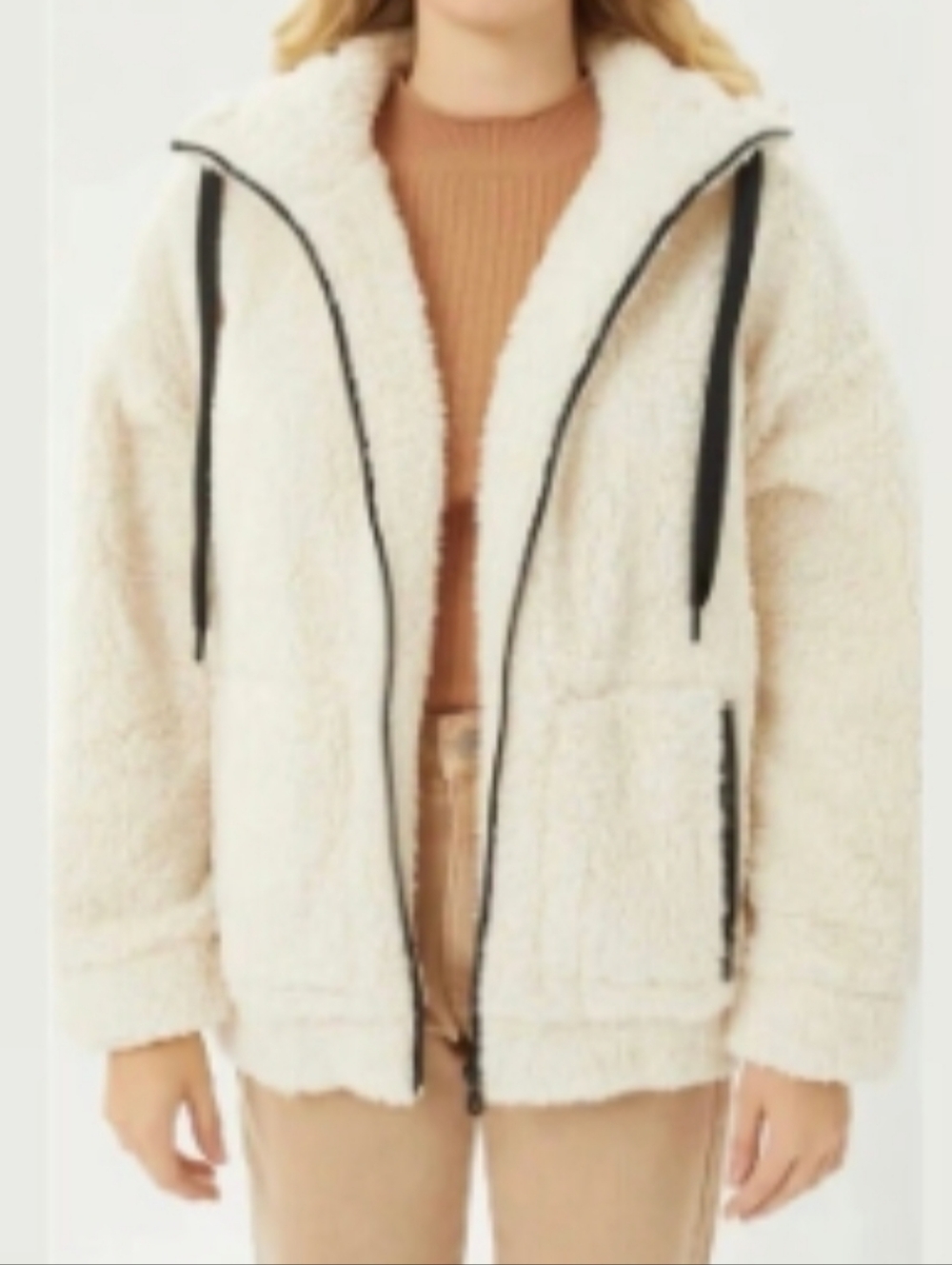 Offline By Aerie Plush Sherpa Hooded Jacket - Cream Sz S